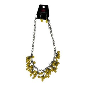 Paparazzi Yellow and Silver Necklace and Earrings Set Jewelry